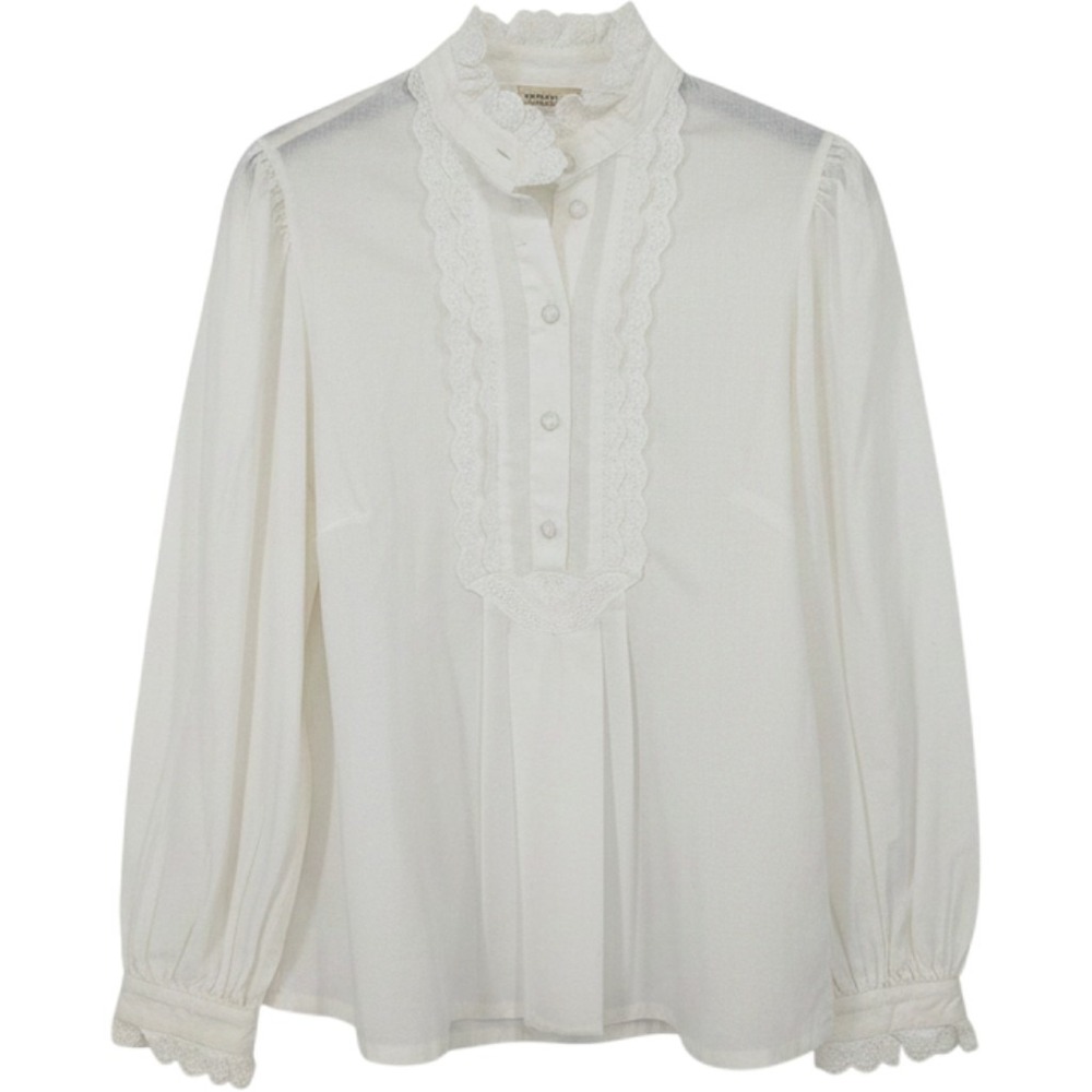Hammerschmid Vintage Blouse Womens 36 US 8 White Lace High Neck Long Sleeve